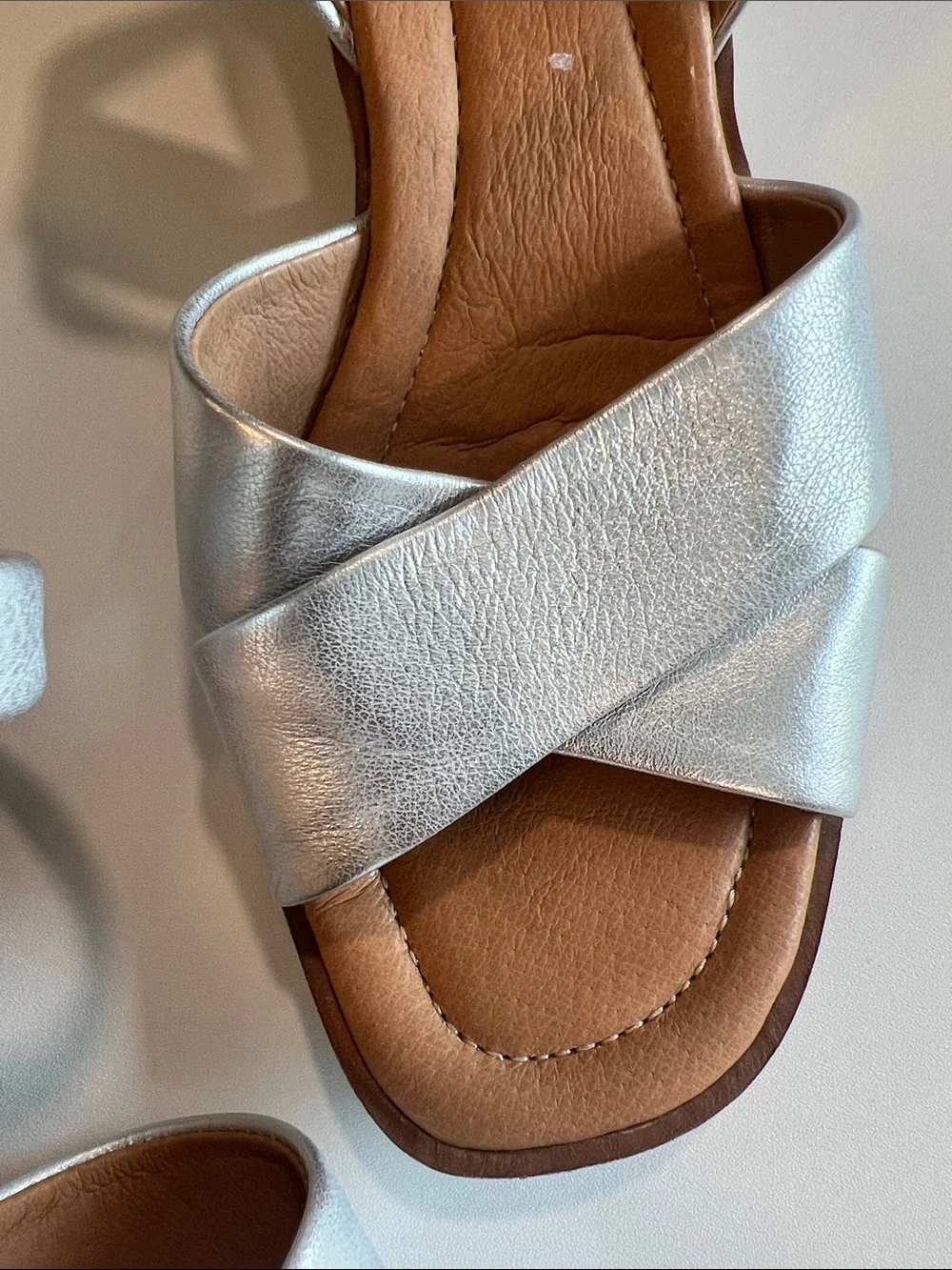 Sofft - 9, Silver Leather Strappy Wedge Sandals